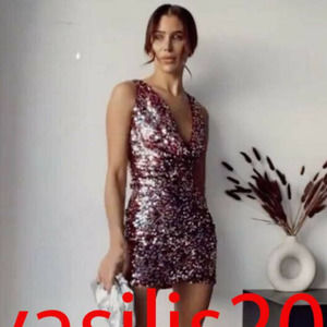 ZARA Blogger Pink Sequin Short Dress Small  9475/706 NWT